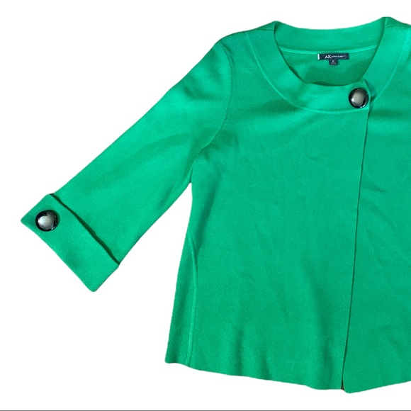 Anne Klein Asymmetrical Scoop Neck Sweater Cardigan Shirt LS Kelly Green - Picture 6 of 8
